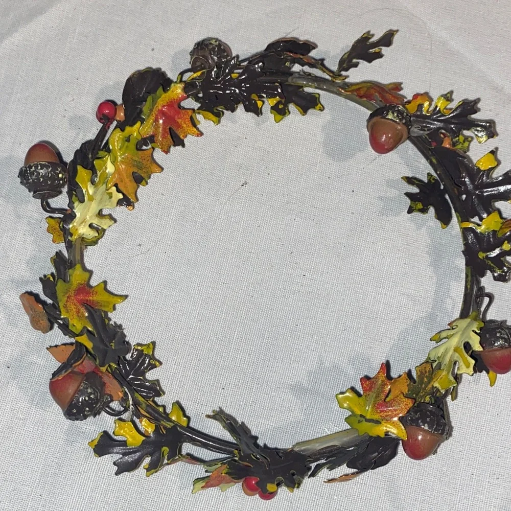 Autumn Leaf and Acorn metal candle holder
